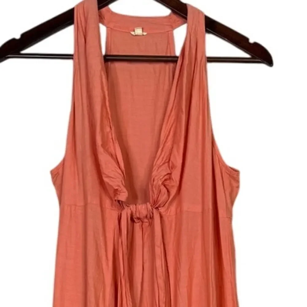 J.Crew Chambray  Sleeveless Halter Tie Front Maxi Dress VNeck Lightweight Salmon